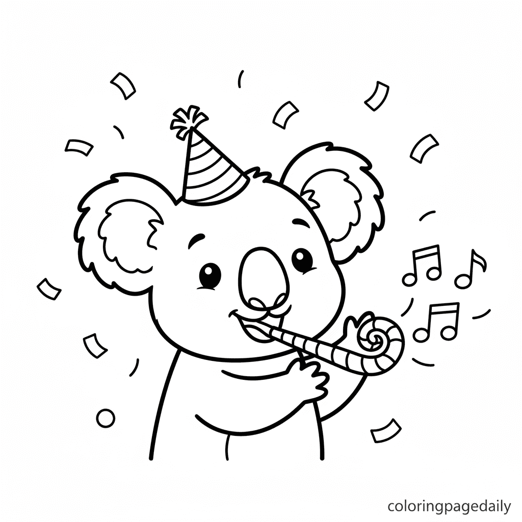 Party Koala Surprise! - Daily printable coloring page in Kids - Animals category