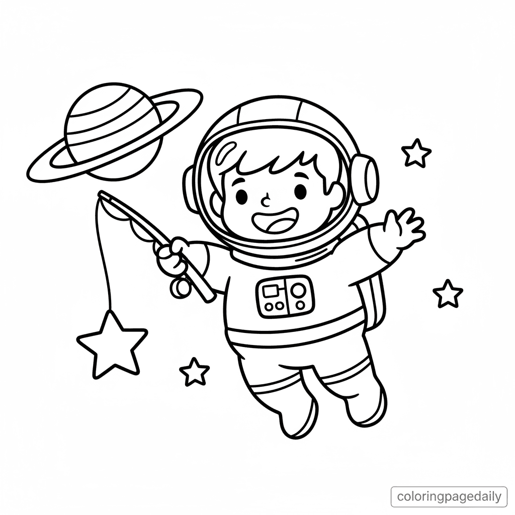 Astronaut's Star Fishing Trip - Daily printable coloring page in Kids - Space category