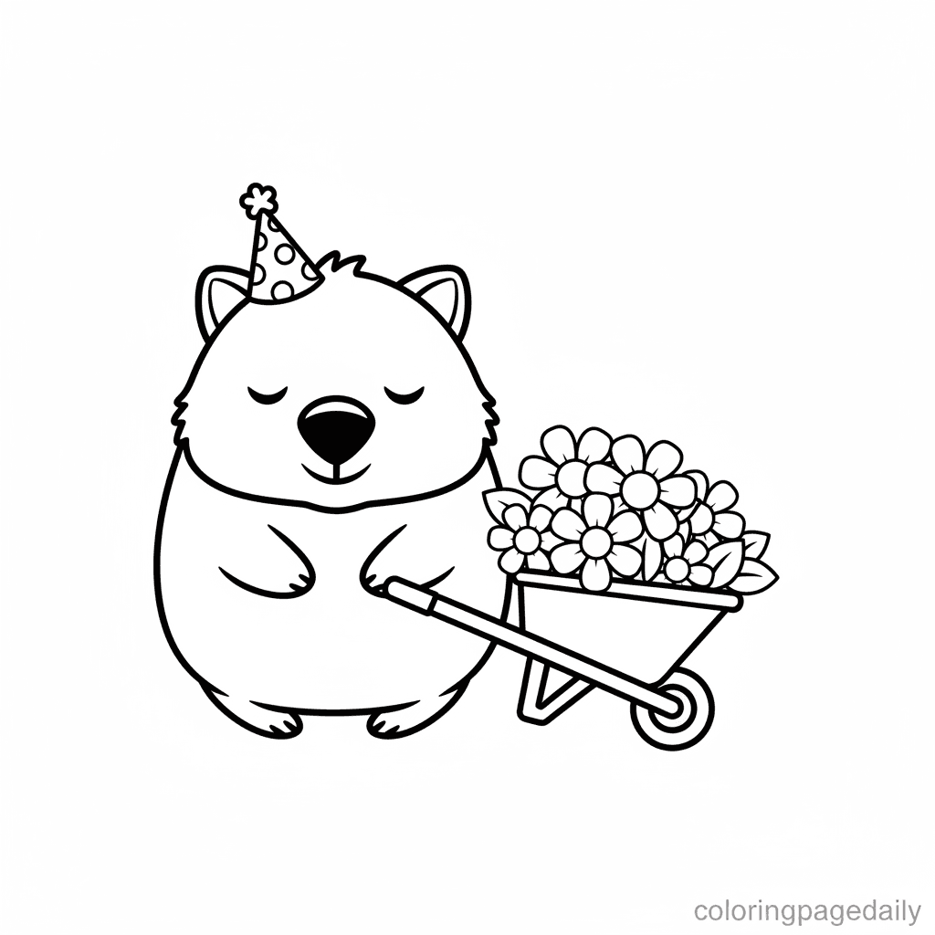 Wombat's Flower Delivery - Daily printable coloring page in Kids - Animals category