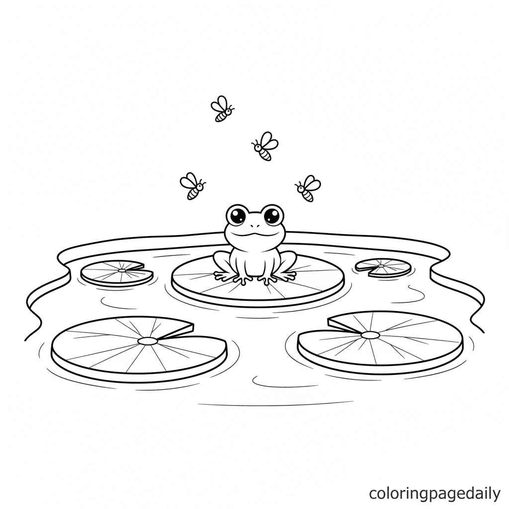 Firefly Lily Pad Pond - Daily printable coloring page in Kids - Scenery category