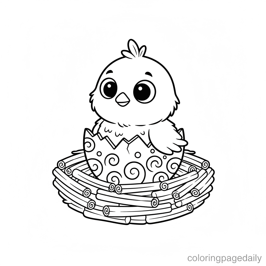Hatching Phoenix Chick - Daily printable coloring page in Kids - Mythical Creature category