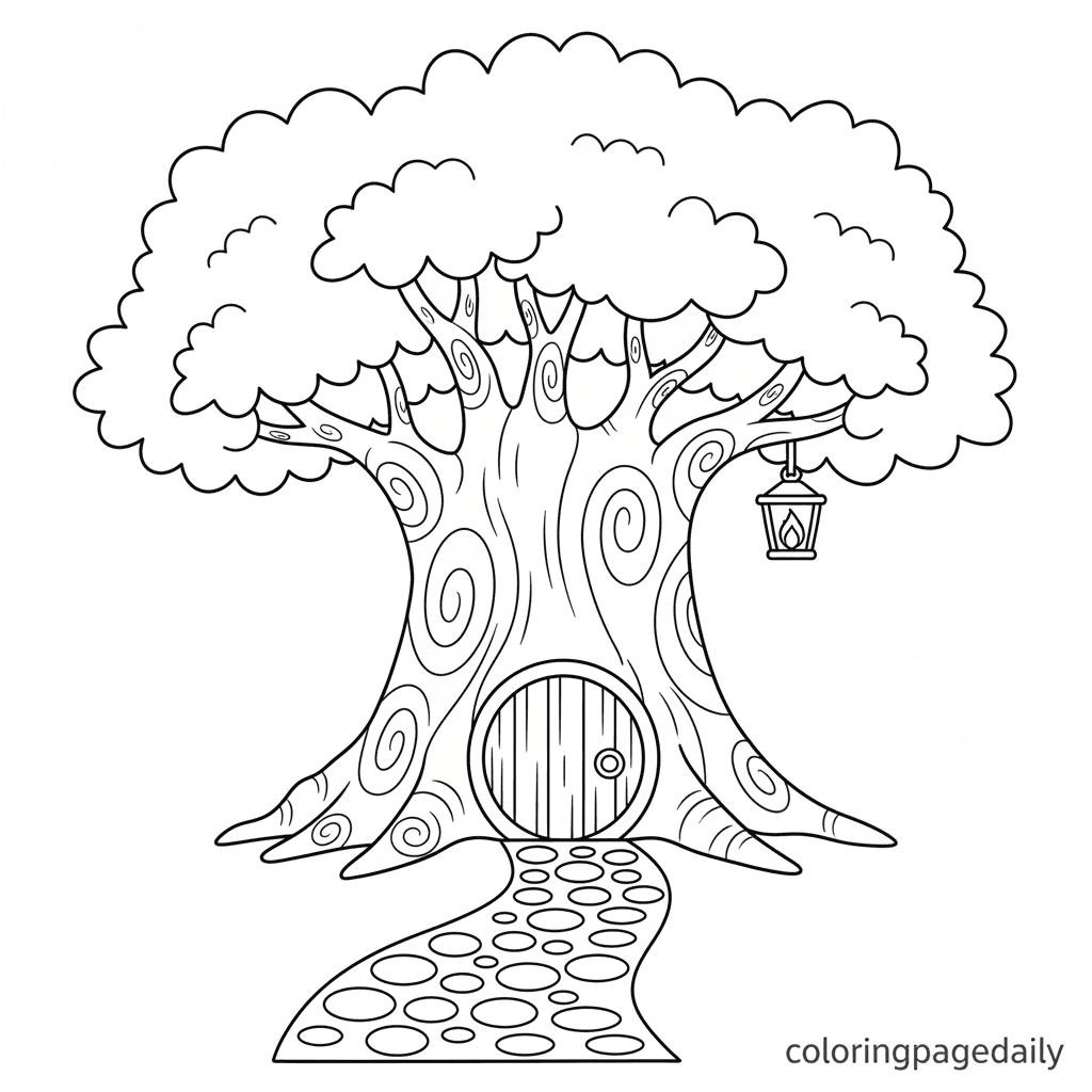 The Magical Lantern Tree - Daily printable coloring page in Kids - Scenery category