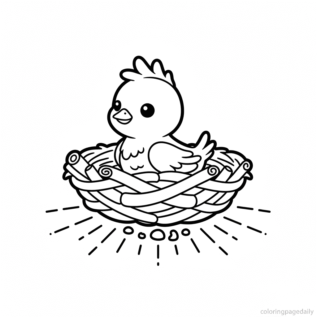 Phoenix Chick's Sunny Nest - Daily printable coloring page in Kids - Mythical Creature category