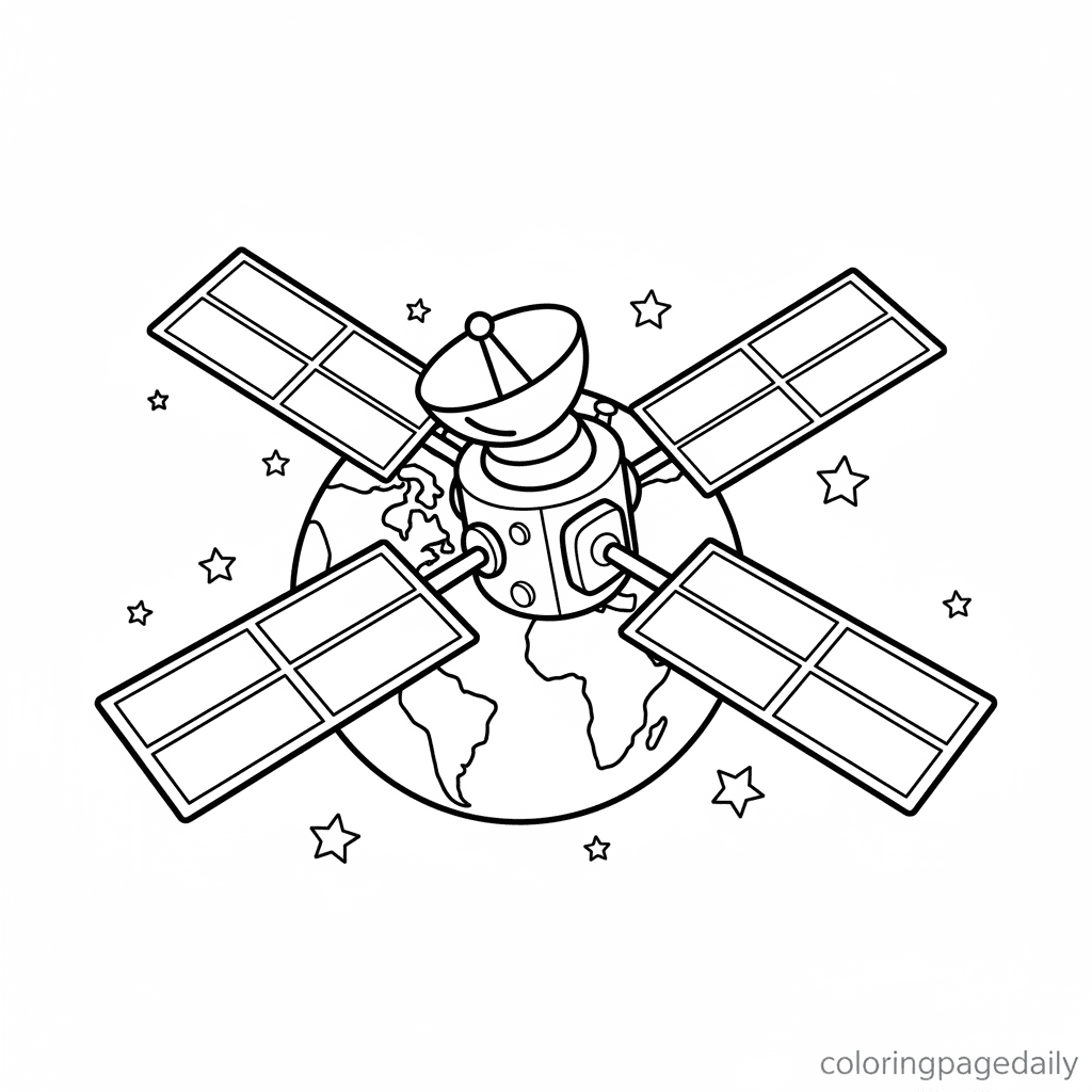 Satellite's Silent Orbit - Daily printable coloring page in Kids - Space category