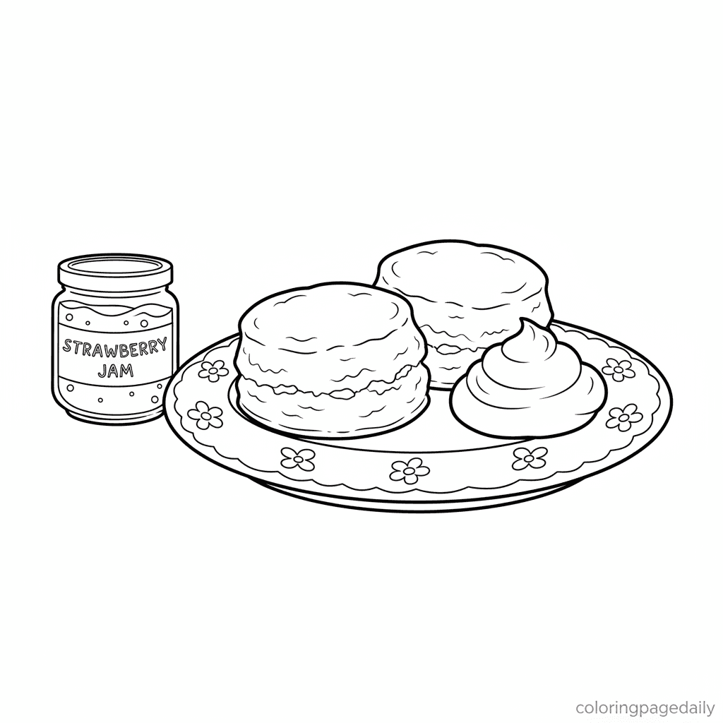 Afternoon Tea Scones - Daily printable coloring page in Kids - Food category