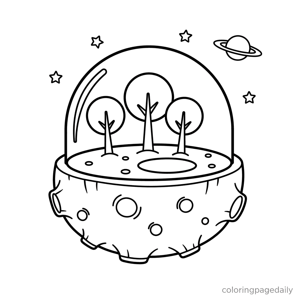Asteroid Garden Dome - Daily printable coloring page in Kids - Space category