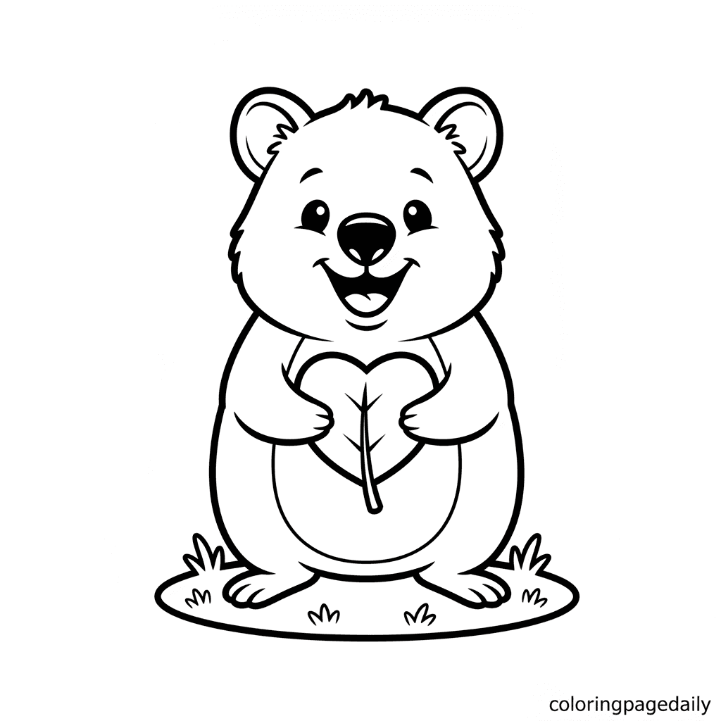Quokka's Leafy Love - Daily printable coloring page in Kids - Animals category