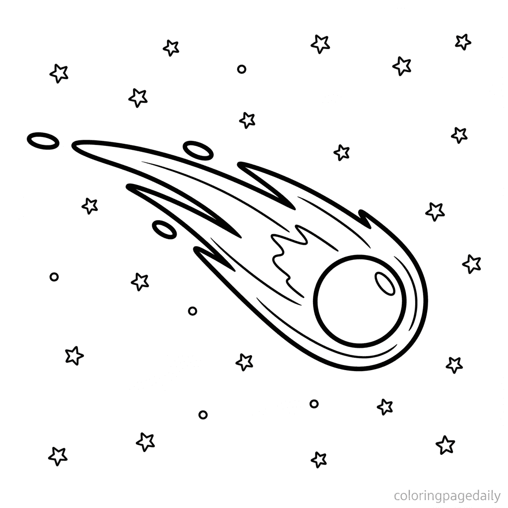 Comet's Cosmic Journey - Daily printable coloring page in Kids - Space category
