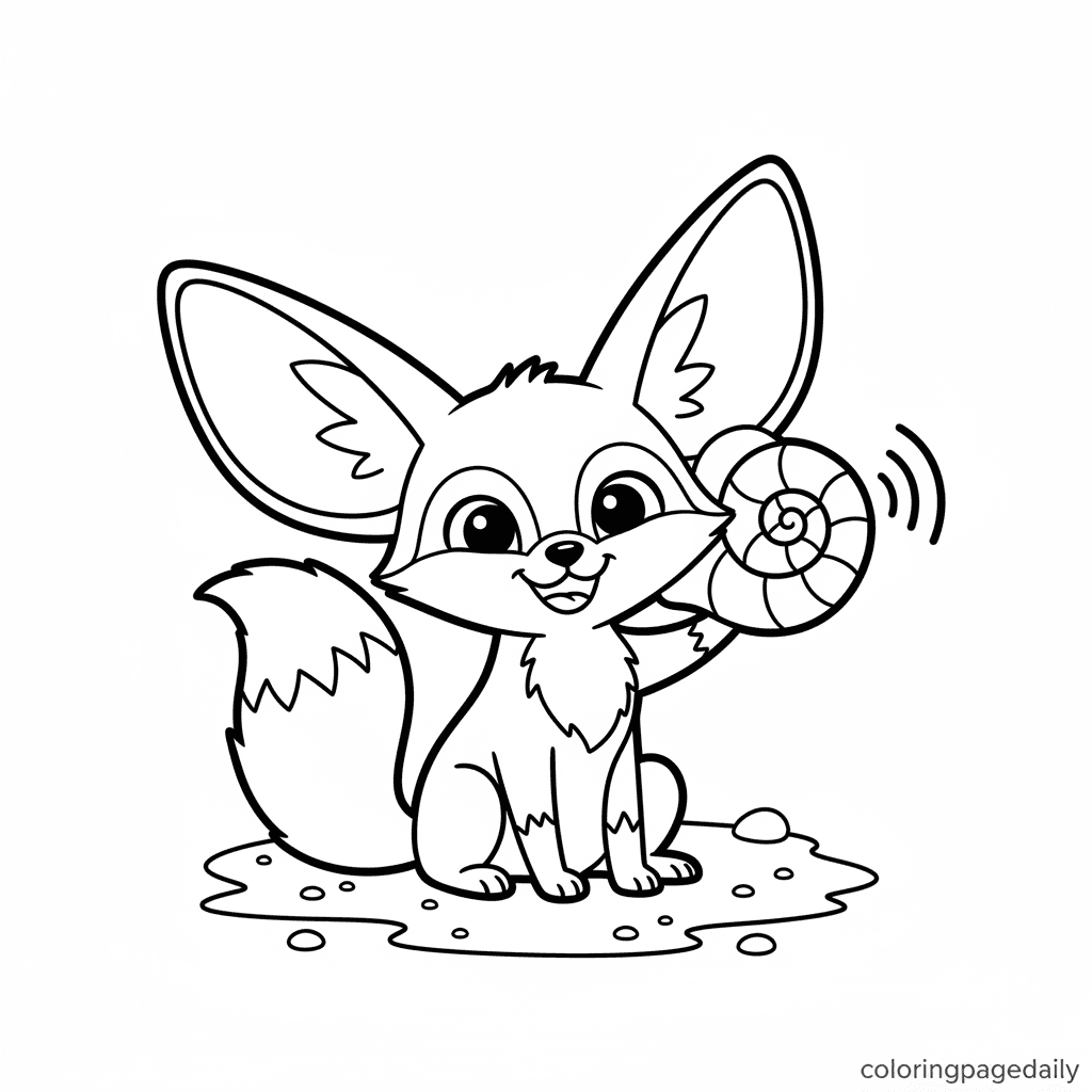 Fennec Fox's Seashell Secret - Daily printable coloring page in Kids - Animals category