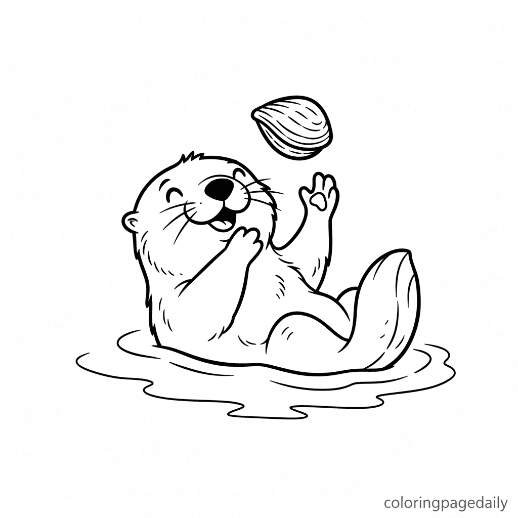 Otter's Clam Juggle - Daily printable coloring page in Kids - Animals category