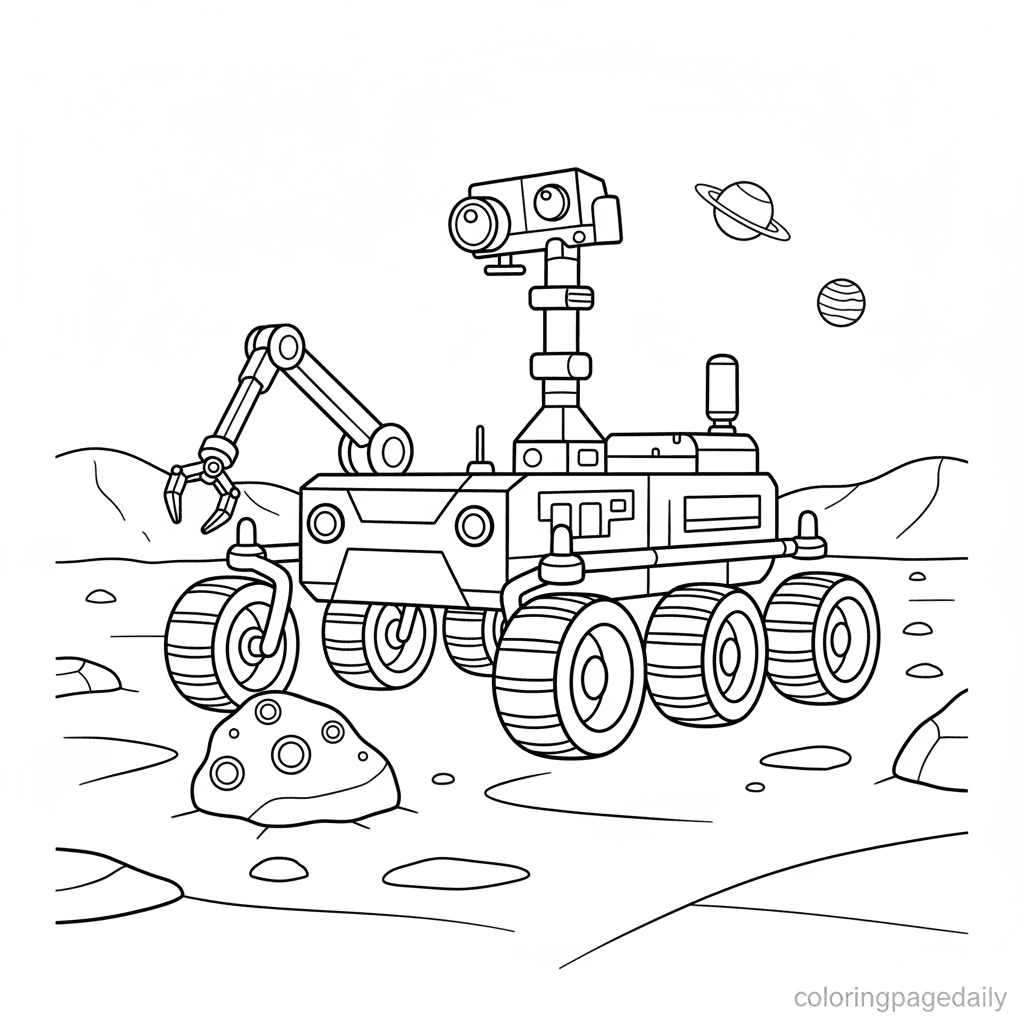 Mars Rover's Rocky Discovery - Daily printable coloring page in Kids - Space category