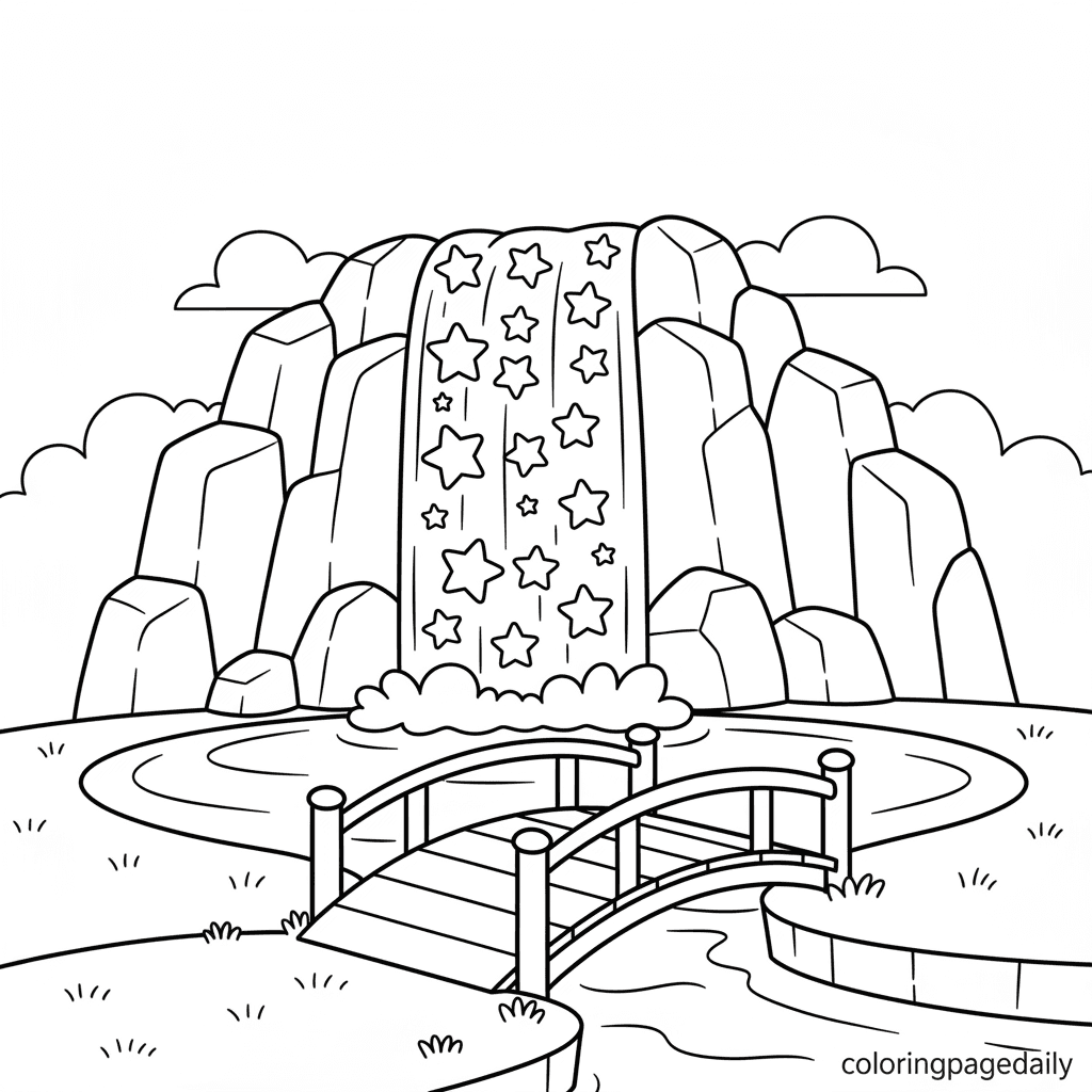 The Waterfall of Stars - Daily printable coloring page in Kids - Scenery category