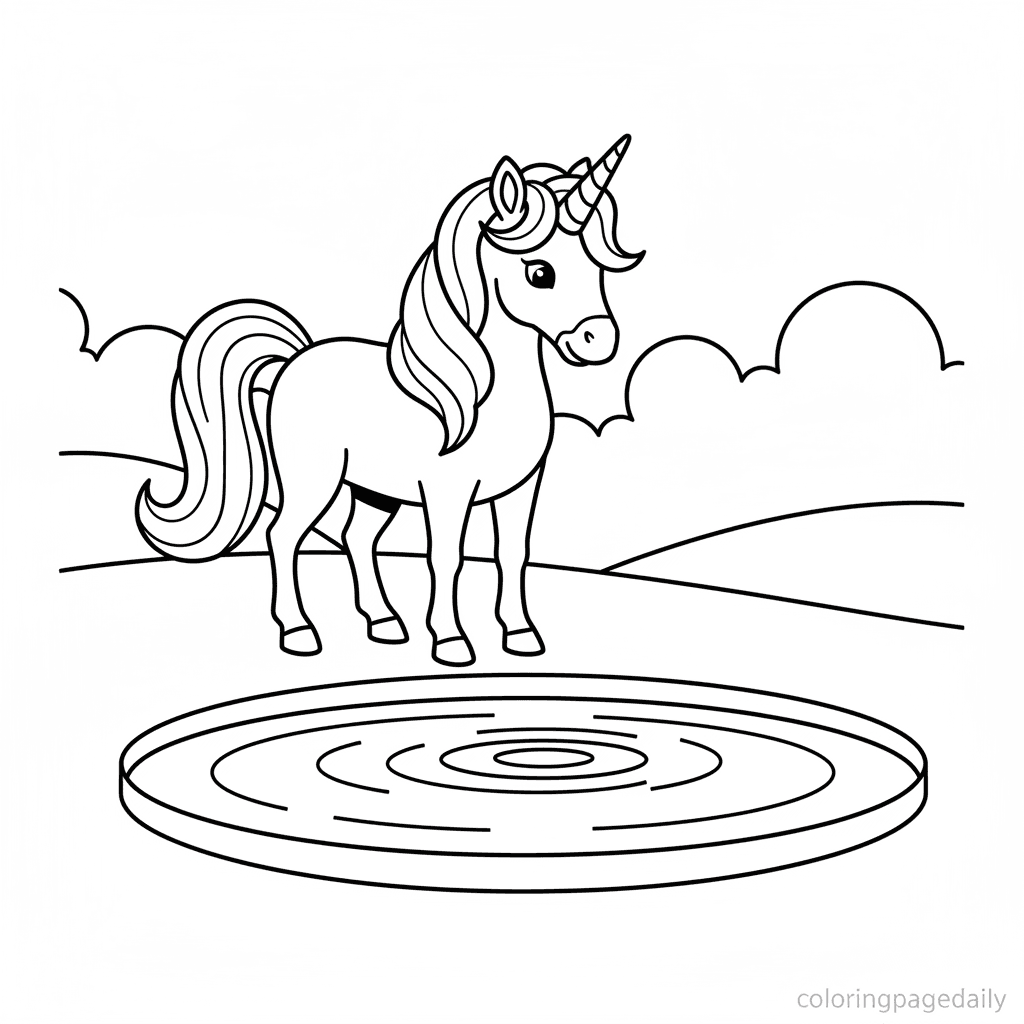 The Unicorn's Magic Ripple - Daily printable coloring page in Kids - Mythical Creature category