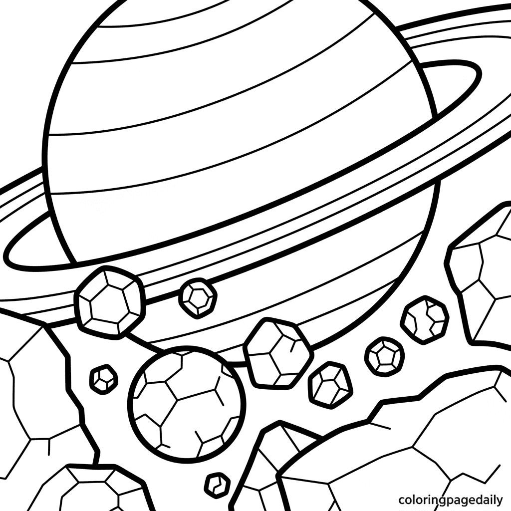 Journey Through Saturn's Rings - Daily printable coloring page in Kids - Space category