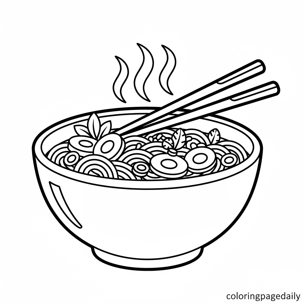Warm Bowl of Pho - Daily printable coloring page in Kids - Food category