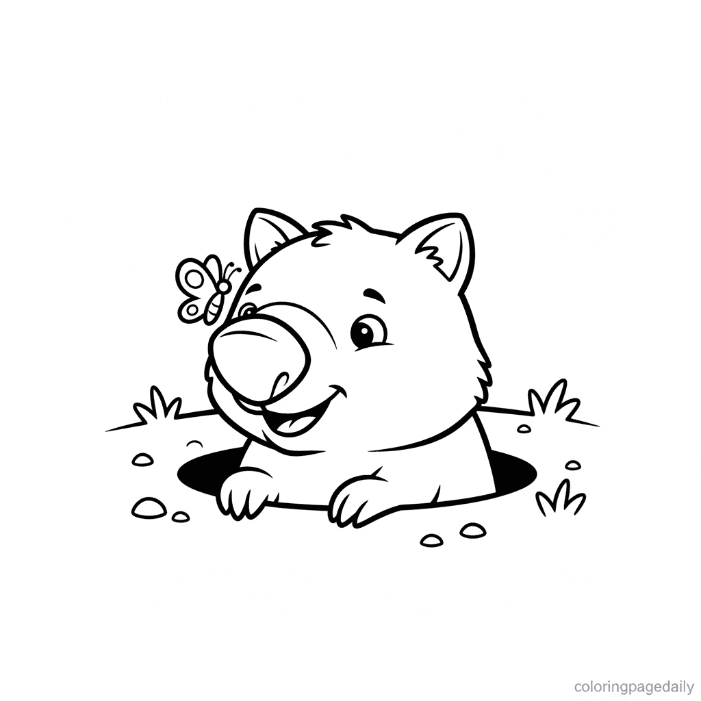 Wombat's Little Visitor - Daily printable coloring page in Kids - Animals category