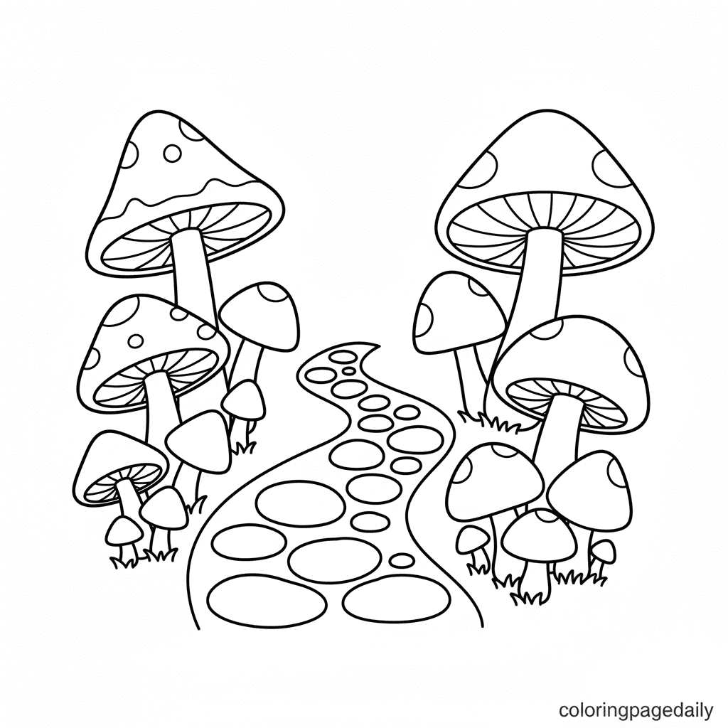 The Mushroom Path - Daily printable coloring page in Kids - Scenery category