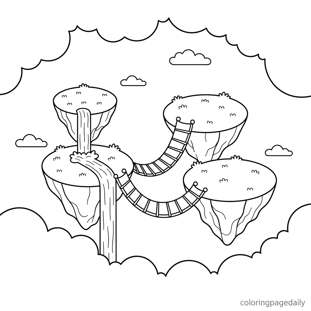 The Floating Island Path - Daily printable coloring page in Kids - Scenery category