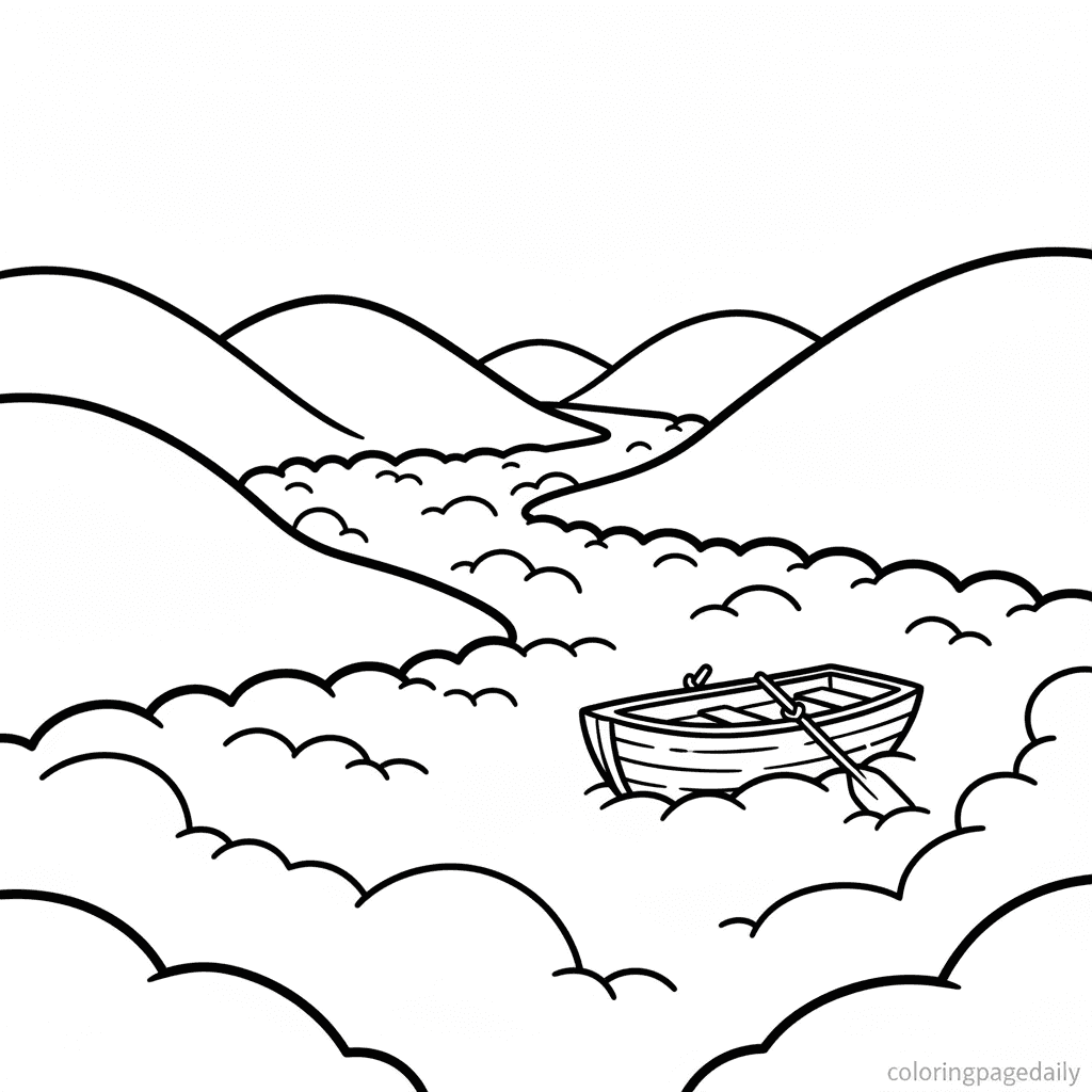 Sailing on a River of Clouds - Daily printable coloring page in Kids - Scenery category