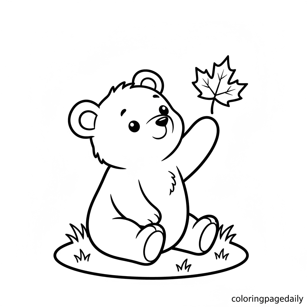 Bear Cub's Autumn Catch - Daily printable coloring page in Kids - Animals category