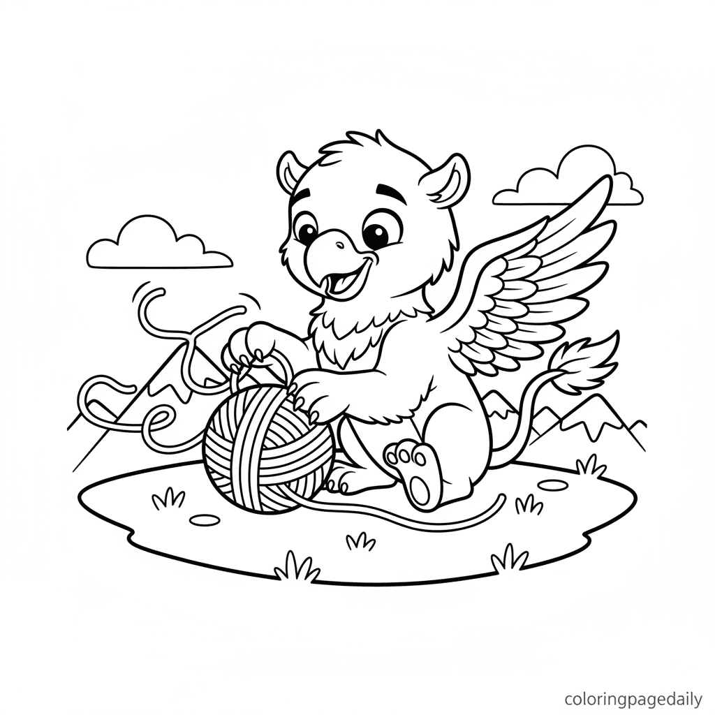 Griffin's Yarn Play - Daily printable coloring page in Kids - Mythical Creature category