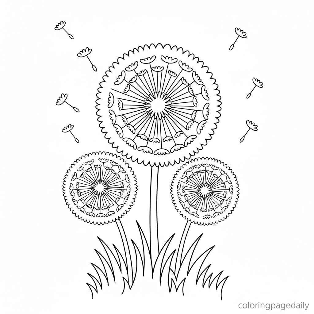 Giant Dandelion Wishes - Daily printable coloring page in Kids - Scenery category