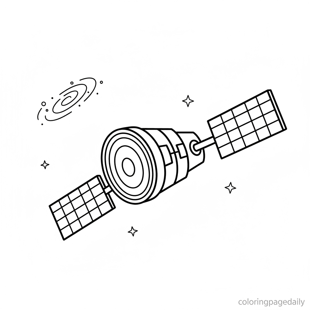 Telescope's Galactic Gaze - Daily printable coloring page in Kids - Space category