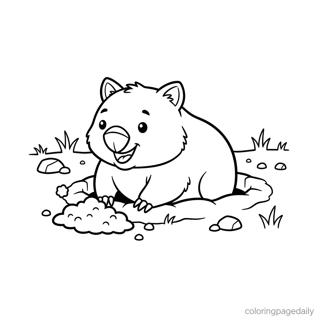 Wombat's Big Dig - Daily printable coloring page in Kids - Animals category