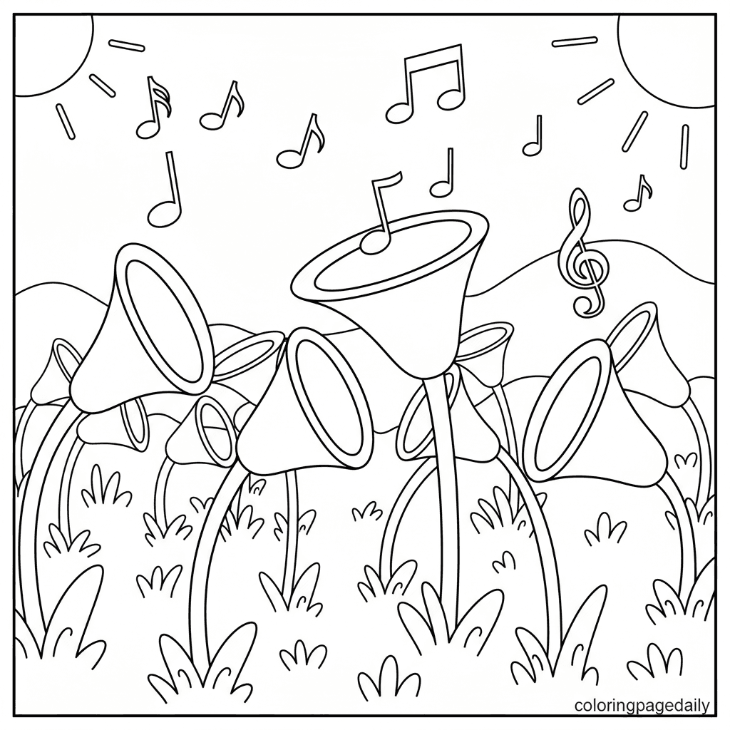 The Musical Flower Meadow - Daily printable coloring page in Kids - Scenery category