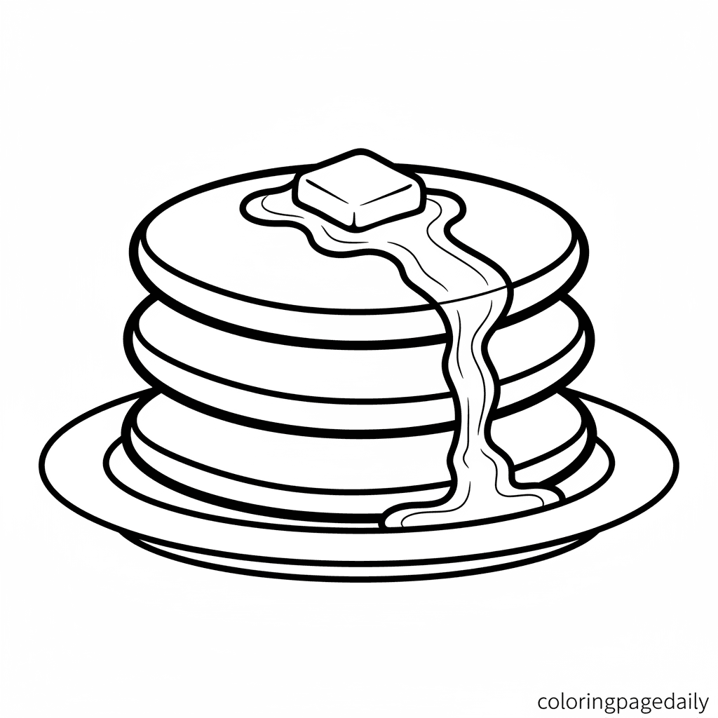 Fluffy American Pancake Stack - Daily printable coloring page in Kids - Food category