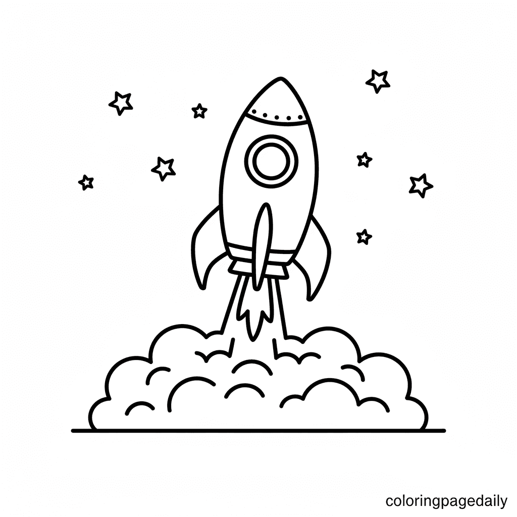 Rocket Ship Blasting Off - Daily printable coloring page in Kids - Space category