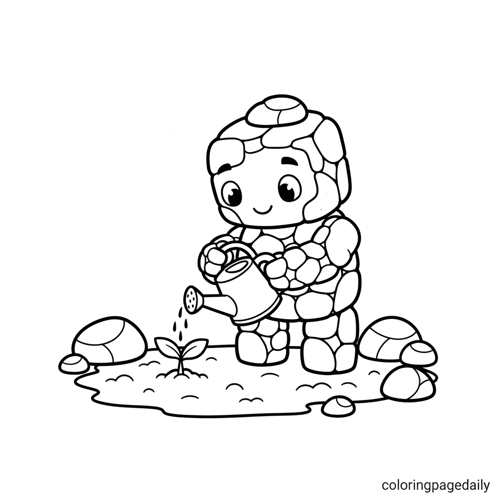Golem Tending to a Seedling - Daily printable coloring page in Kids - Mythical Creature category