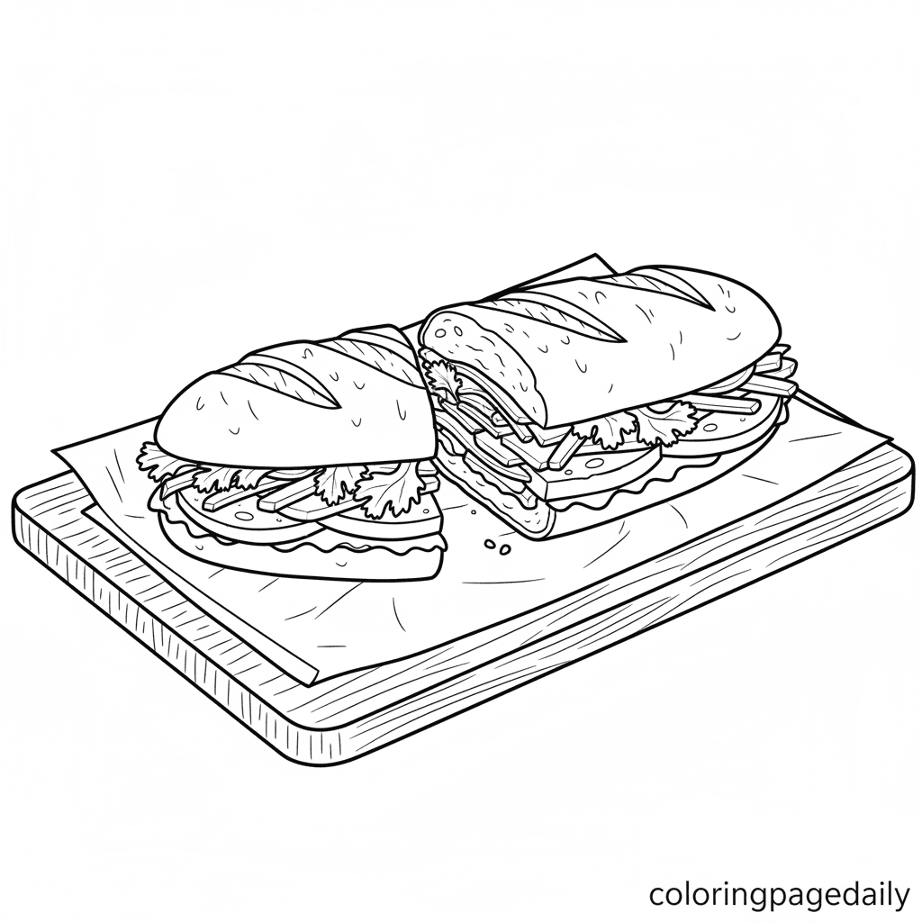 Tasty Bánh Mì Sandwich - Daily printable coloring page in Kids - Food category