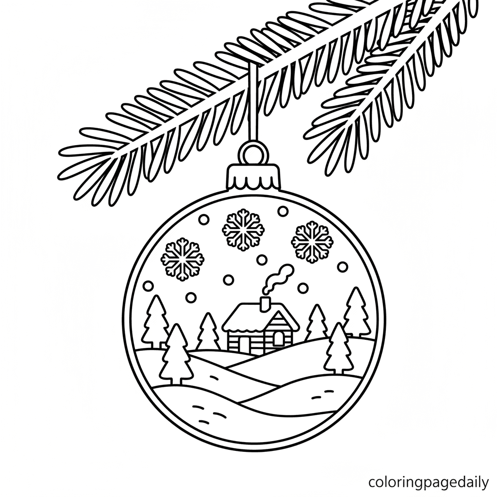 Christmas Ornament's Winter Scene - Daily printable coloring page in Kids - Christmas category
