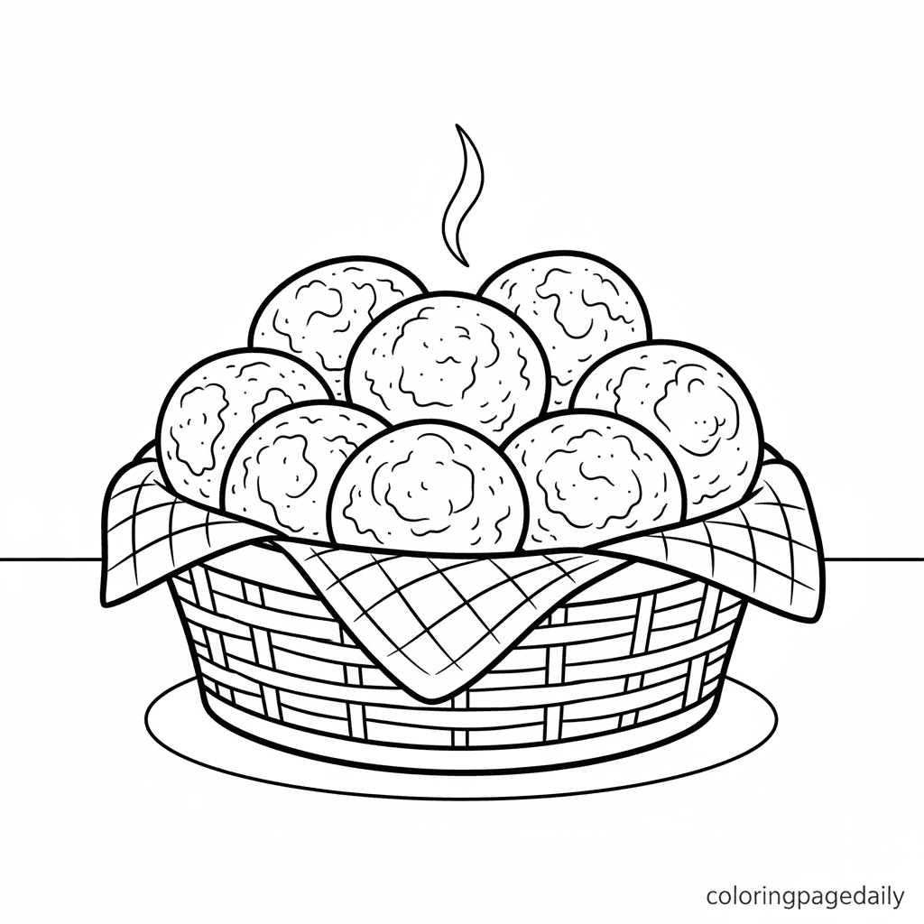 Basket of Brazilian Cheese Bread - Daily printable coloring page in Kids - Food category