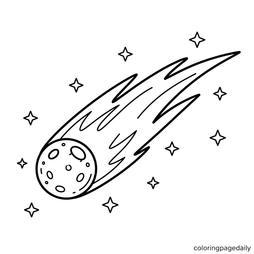 Comet Streaking Through Space - Daily printable coloring page in Kids - Space category
