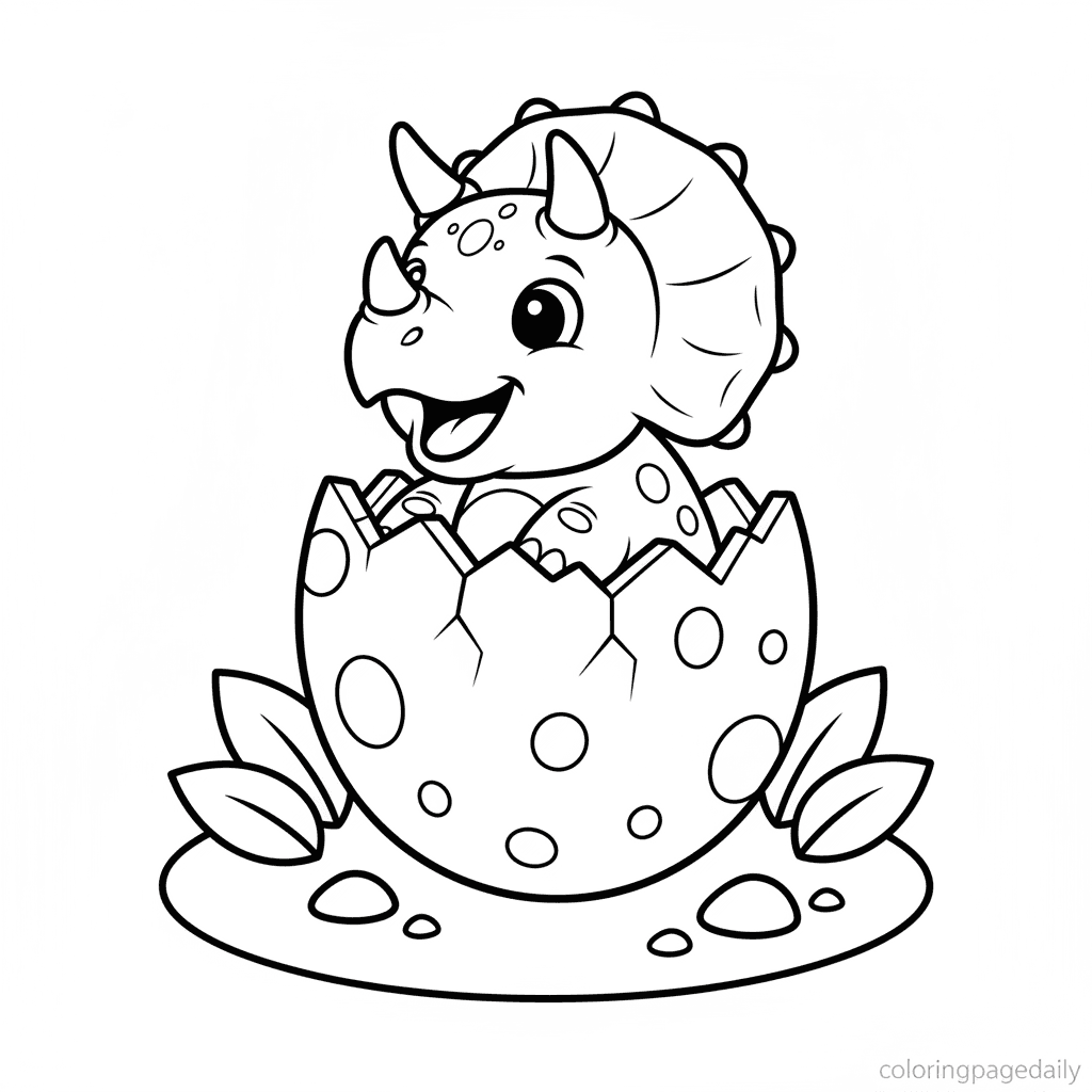 Baby Triceratops Hatches from Egg - Daily printable coloring page in Kids - Dinosaur category
