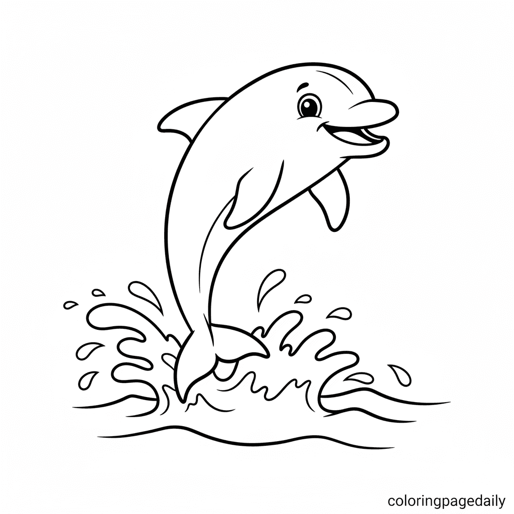 Dolphin Leaping from the Waves - Daily printable coloring page in Kids - Ocean and Underwater Life category