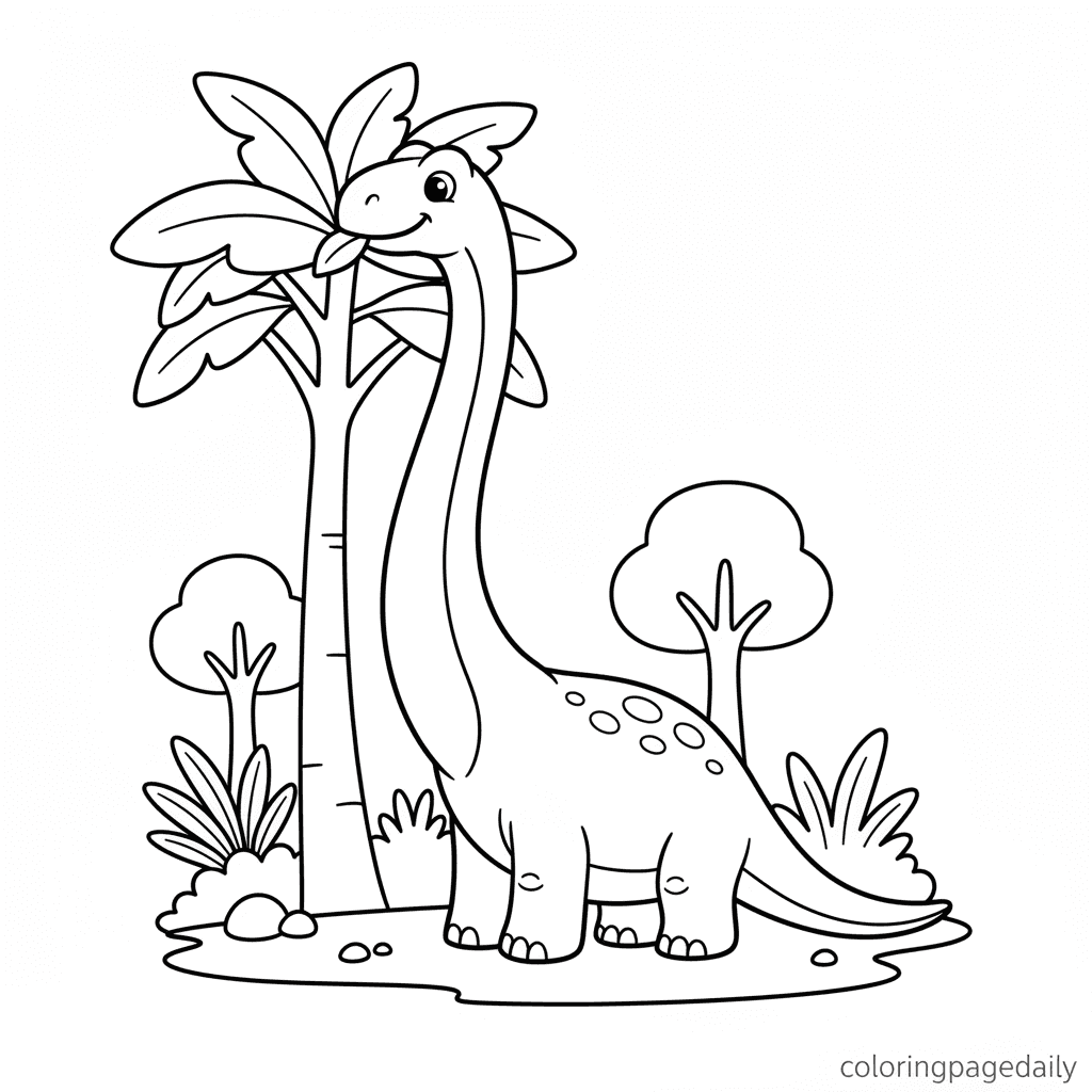 Brachiosaurus Reaching for a Snack - Daily printable coloring page in Kids - Dinosaur category
