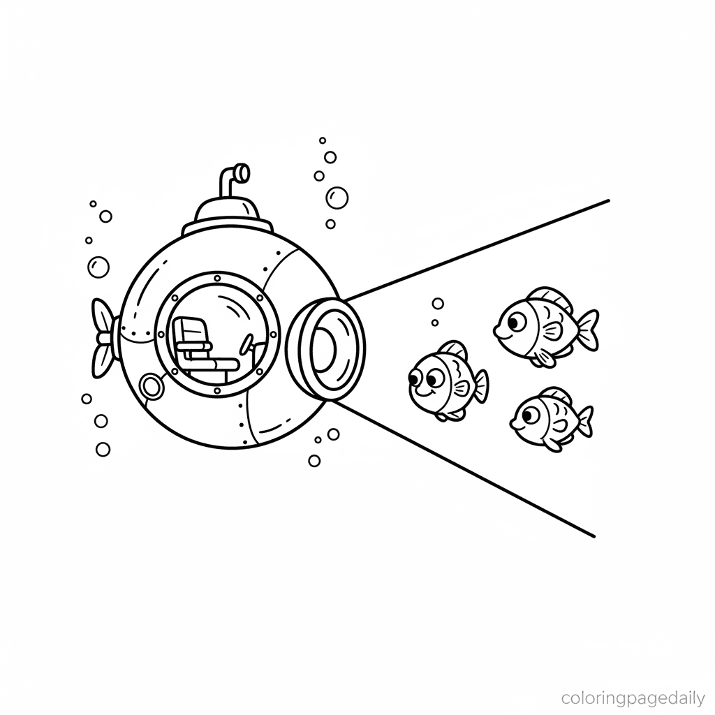Submarine Exploring the Deep Sea - Daily printable coloring page in Kids - Ocean and Underwater Life category