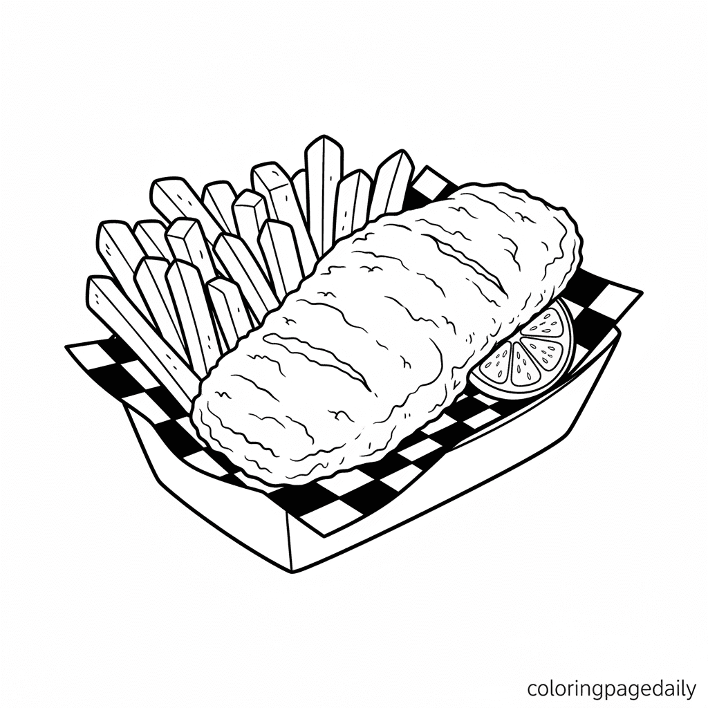 Classic Fish and Chips Dinner - Daily printable coloring page in Kids - Food category