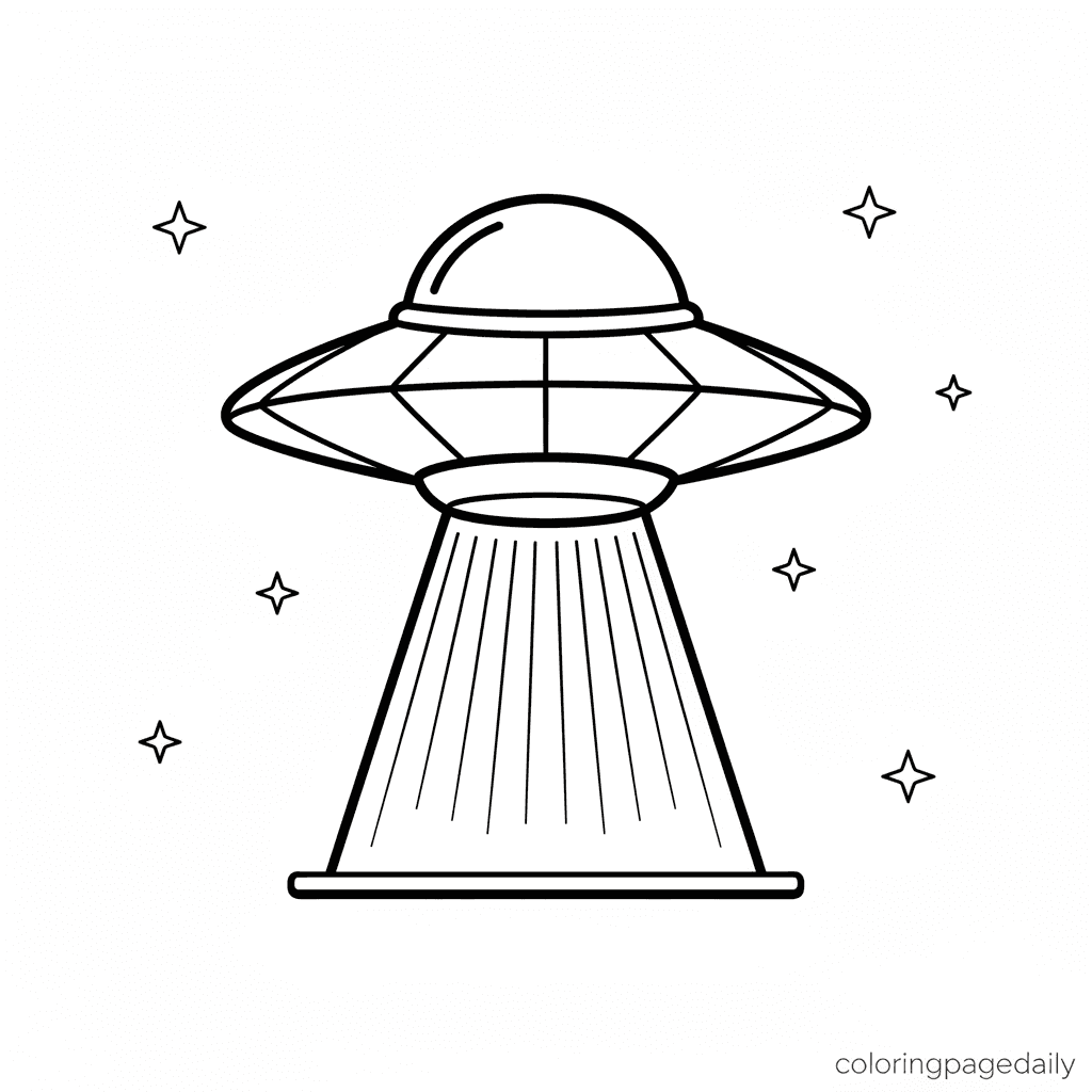 Flying Saucer's Light Beam - Daily printable coloring page in Kids - Space category