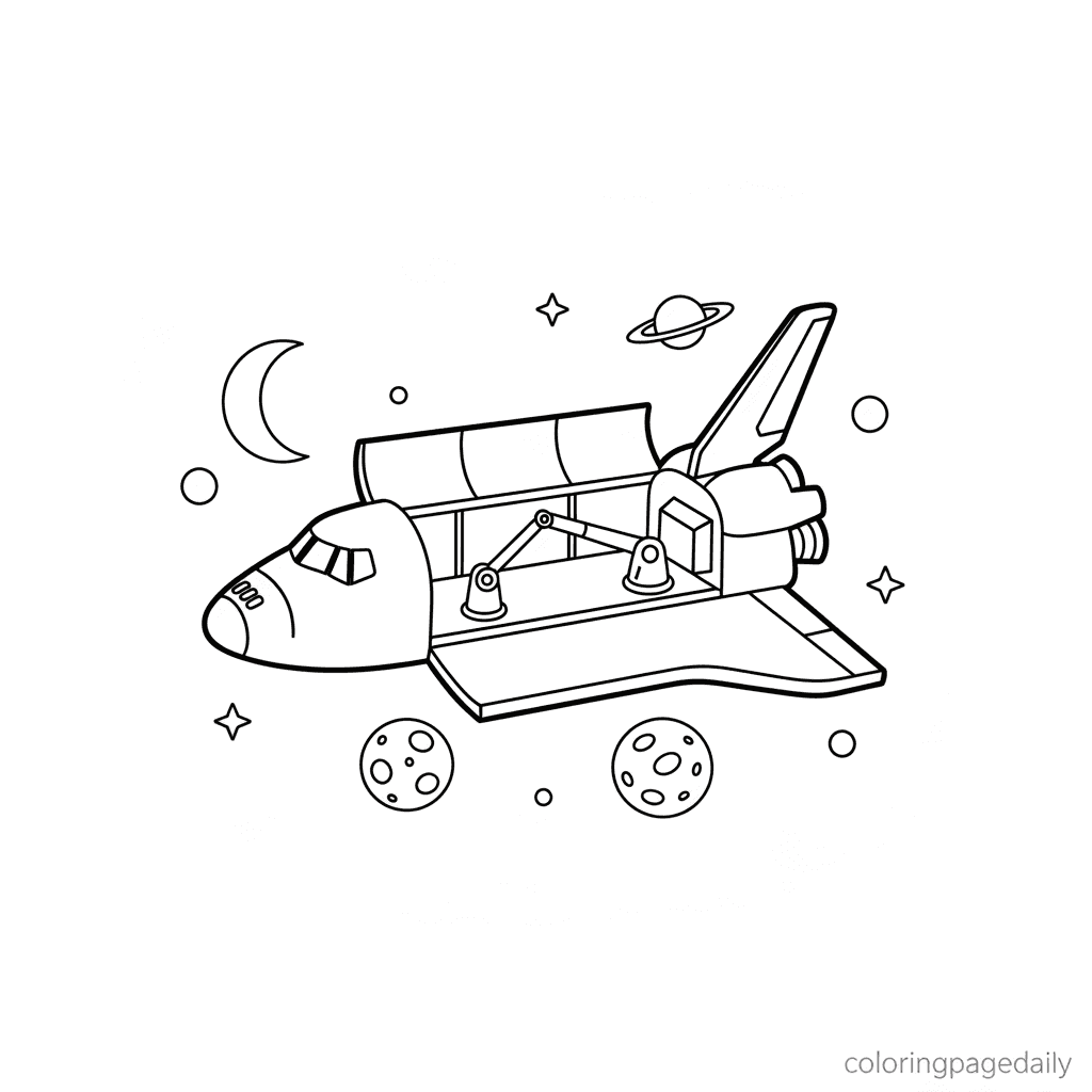 Space Shuttle's Open Cargo Bay - Daily printable coloring page in Kids - Space category