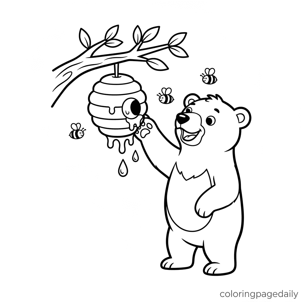 Sun Bear's Sweet Honey Treat - Daily printable coloring page in Kids - Animals category