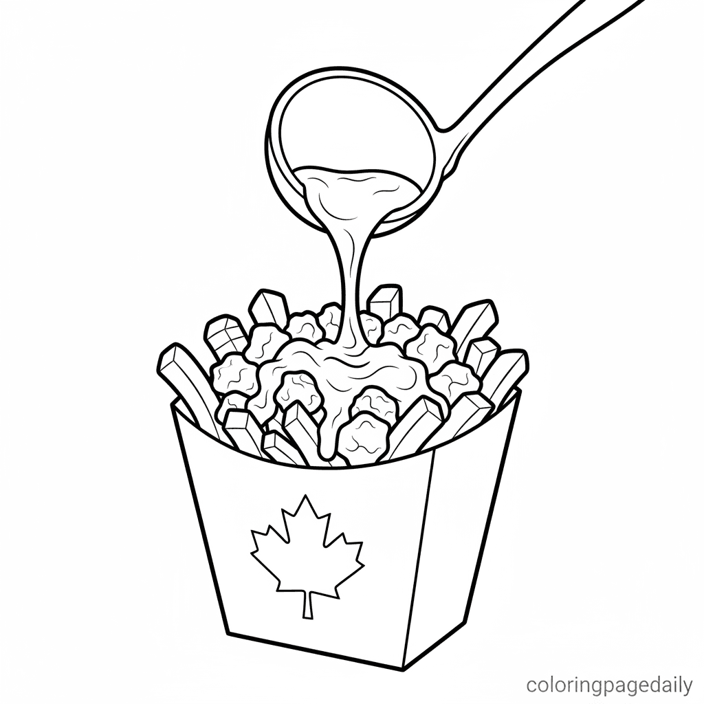 A Carton of Classic Poutine - Daily printable coloring page in Kids - Food category