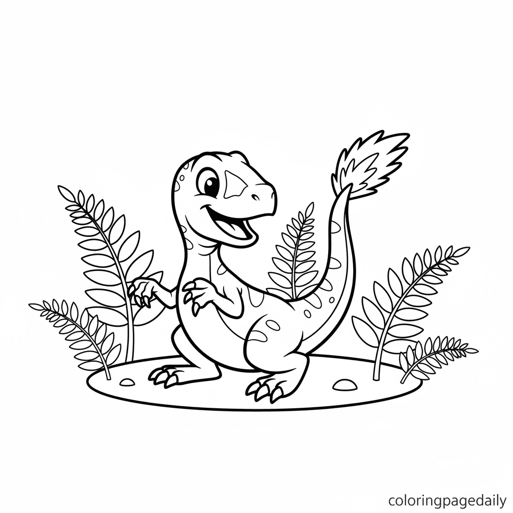Velociraptor Chasing Its Tail - Daily printable coloring page in Kids - Dinosaur category