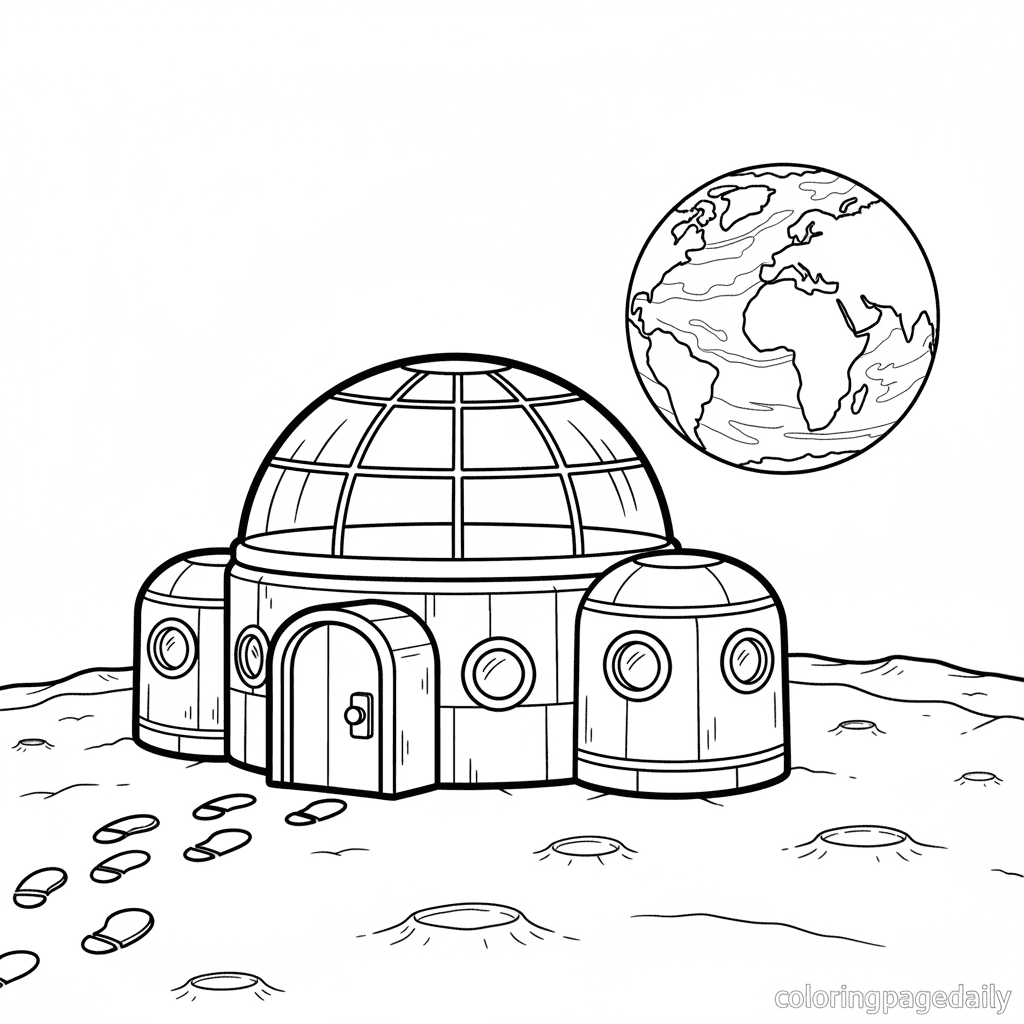 Habitat on the Moon - Daily printable coloring page in Kids - Space category