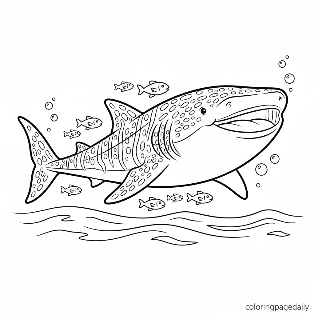Whale Shark Swims with Friends - Daily printable coloring page in Kids - Ocean and Underwater Life category
