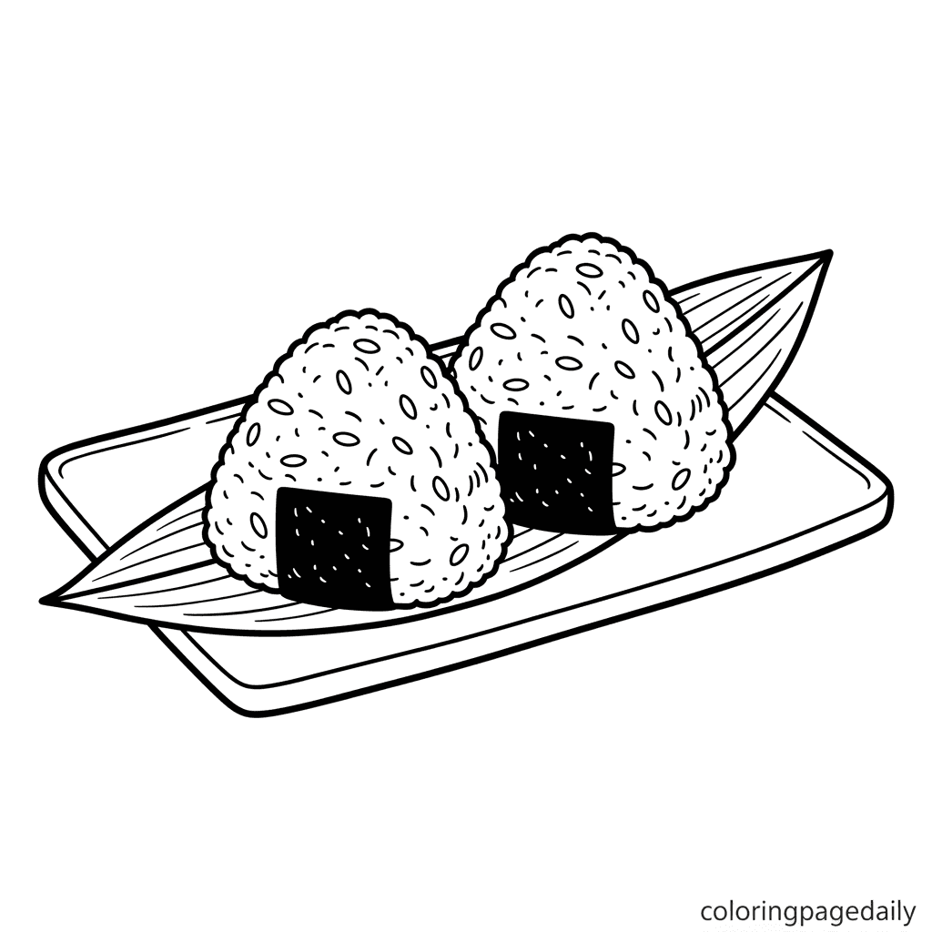 Japanese Onigiri Rice Balls - Daily printable coloring page in Kids - Food category