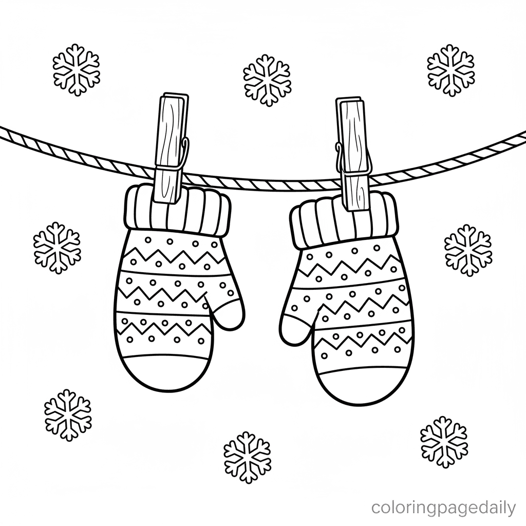 Cozy Mittens in the Snow - Daily printable coloring page in Kids - Winter and Snow Season category